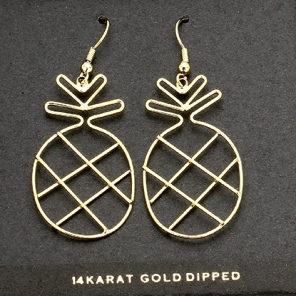 14K karat gold dipped cut out pineapple earrings - Picture 1 of 1